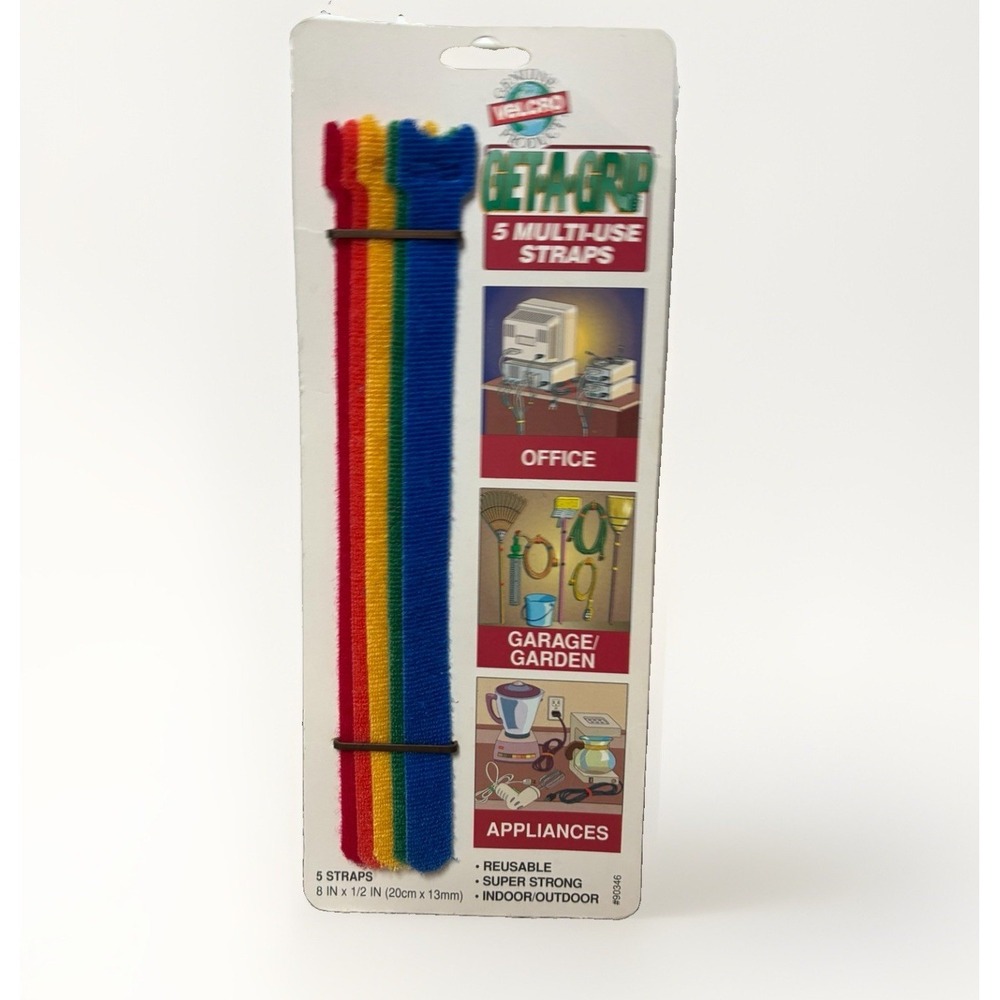 Get A Grip 5 Multi‎ Use Bright Color 8"X1/2" Straps Indoor Outdoor USA VTG